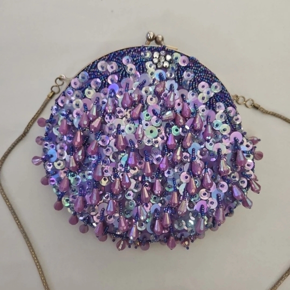 Vintage Sequin And Beaded Purple Small Evening Bag - Picture 4 of 12